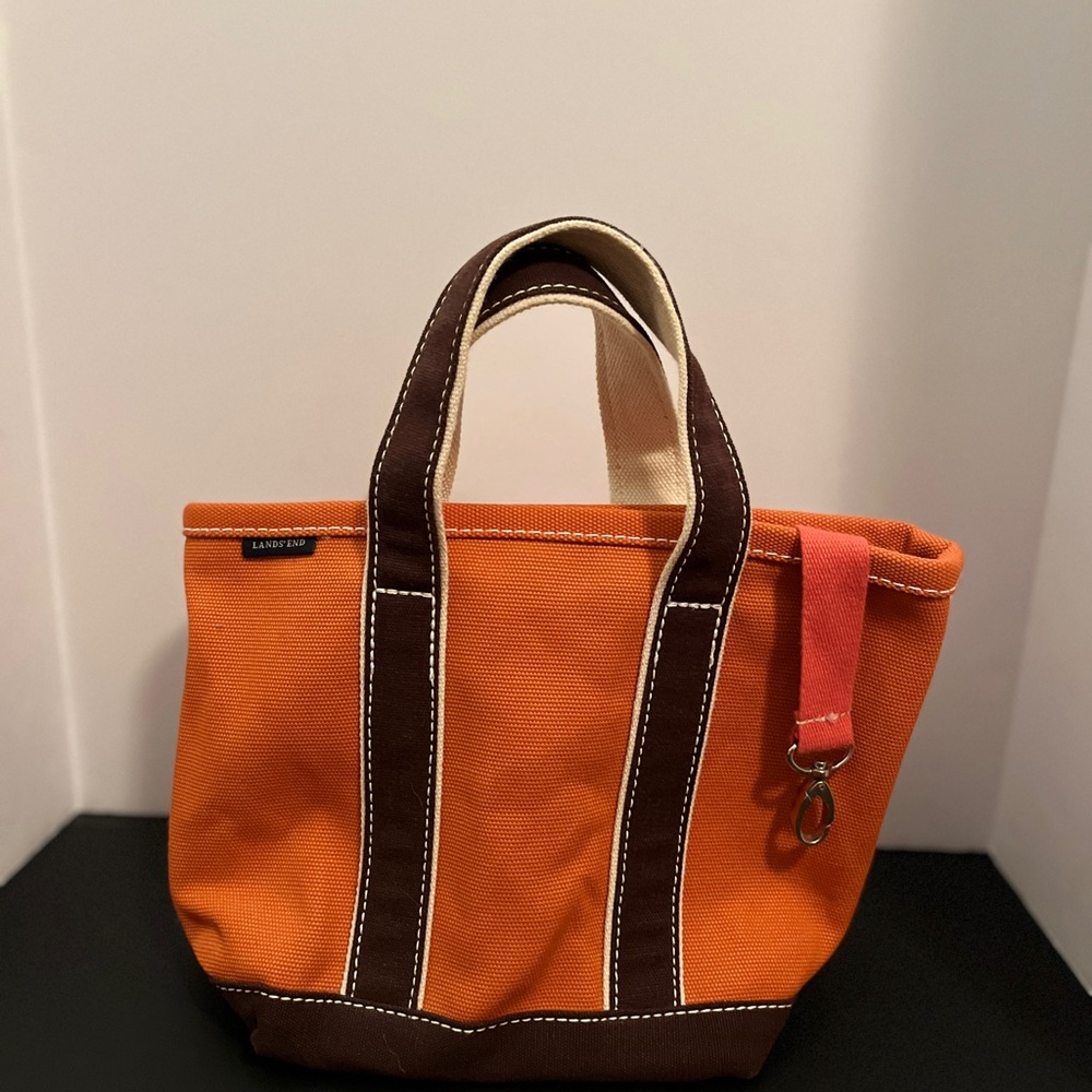 Lands' End Orange and Brown Canvas Bag